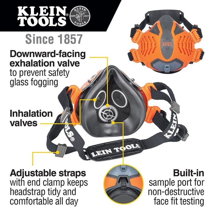 Klein Tools 60552 Reusable P100 Half-Mask Respirator with Replaceable Filters for Dust, Metal Fumes, and Oil Mist, M/L - Image 2